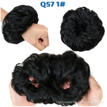 Wolesale Hot Selling Short Chignon For Women Afro Natural Color Hair Pieces Wave Buns In Synthetic Curly Chignon Hair With Bangs